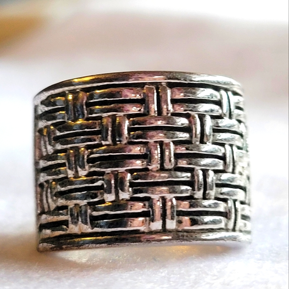 Silver Electroplated Woven Pattern Ring